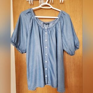 Modcloth XL blue button up blouse with short sleeves